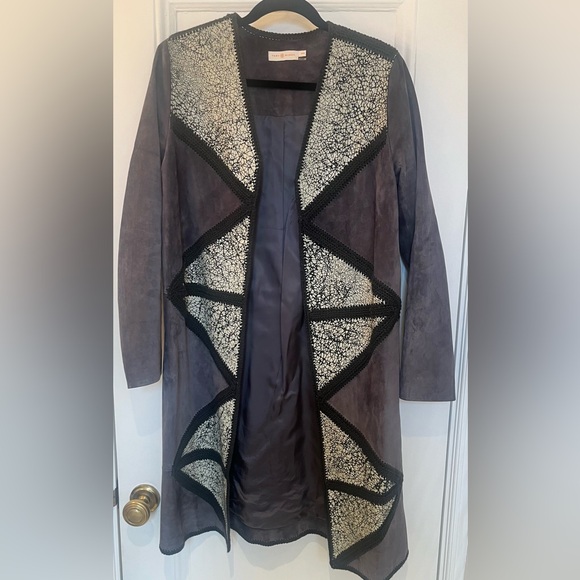 Tory Burch Suede Coat with Crochet Trim - Size M - Picture 3 of 7